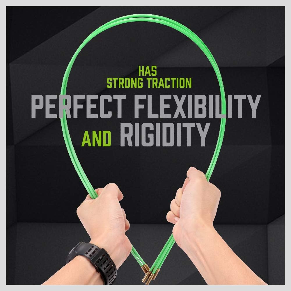 Green hoop held by hands with text about traction, flexibility, and rigidity on a black background