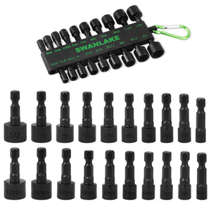 Set of black drill bits with a green carabiner on a white background, featuring the brand 'SWANLAK'.
