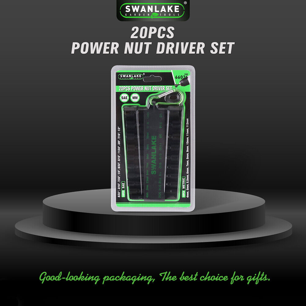 Swanlake 20Pcs Garden Tools Power Nut Driver Set Impact Drill SAE and Metric