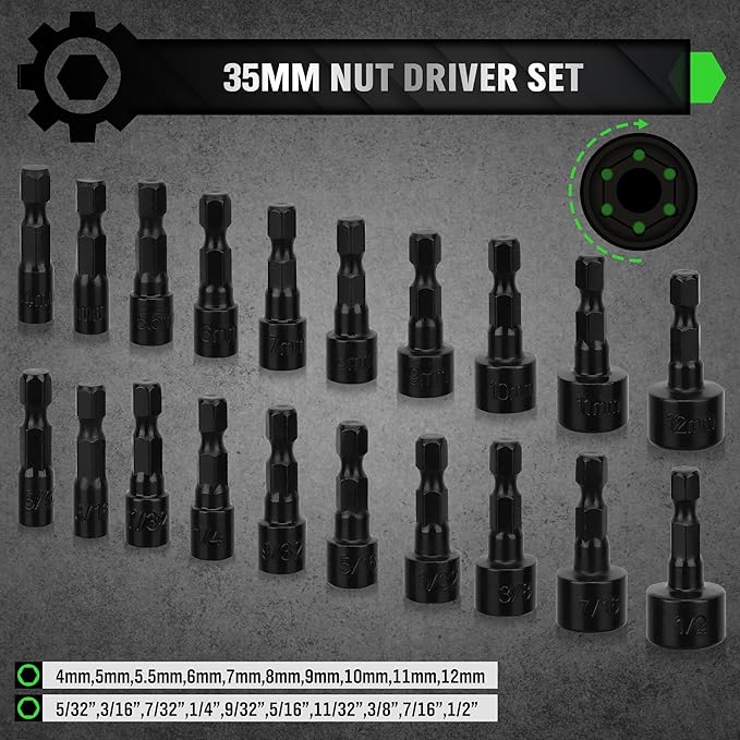 SWANLAKE SWANLAKE 39PCS Magnetic Hex Nut Driver Master Kit,1/4" Quick-Change Hex Shank, SAE &amp; Metric Power Nuts Driver Drill Bit Tools Set,Cr-V Steel