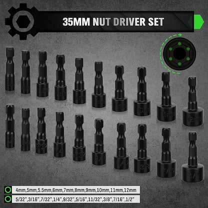 SWANLAKE SWANLAKE 39PCS Magnetic Hex Nut Driver Master Kit,1/4" Quick-Change Hex Shank, SAE &amp; Metric Power Nuts Driver Drill Bit Tools Set,Cr-V Steel
