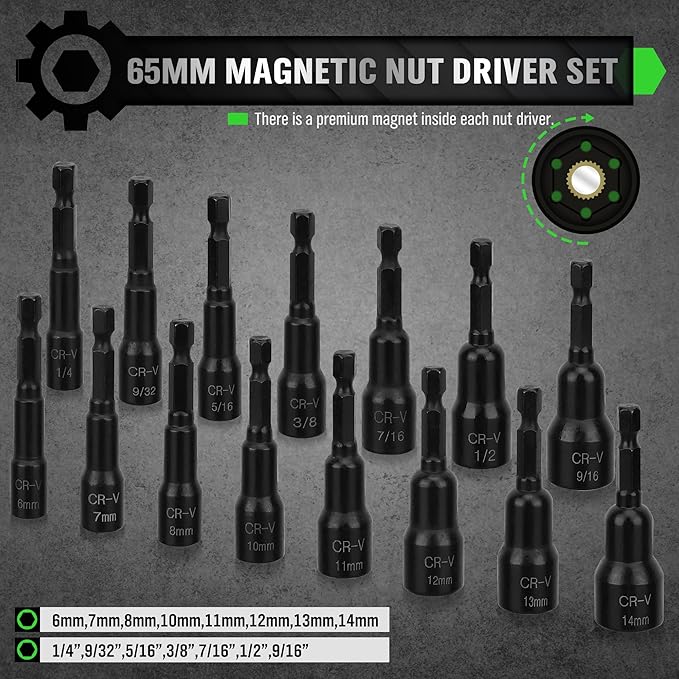 SWANLAKE SWANLAKE 39PCS Magnetic Hex Nut Driver Master Kit,1/4" Quick-Change Hex Shank, SAE &amp; Metric Power Nuts Driver Drill Bit Tools Set,Cr-V Steel