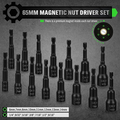SWANLAKE SWANLAKE 39PCS Magnetic Hex Nut Driver Master Kit,1/4" Quick-Change Hex Shank, SAE &amp; Metric Power Nuts Driver Drill Bit Tools Set,Cr-V Steel