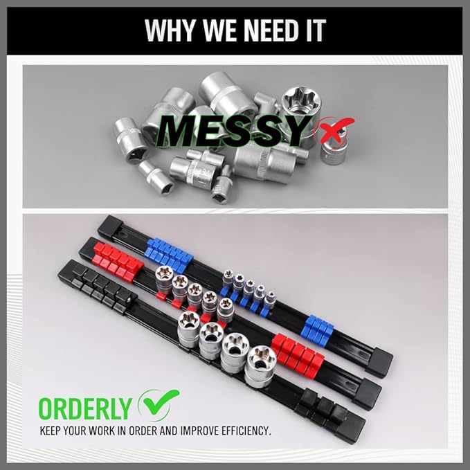 SWANLAKE Organizer Socket Holder, 9PCS 1/4-Inch x 48 Clips, 3/8-Inch x 45 Clips, 1/2-Inch x 36 Clips