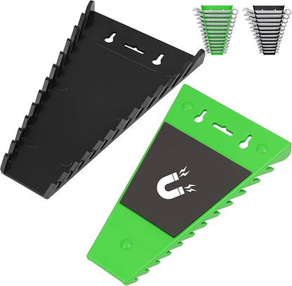 Two magnetic tool holders, one black and one green, on a white background.