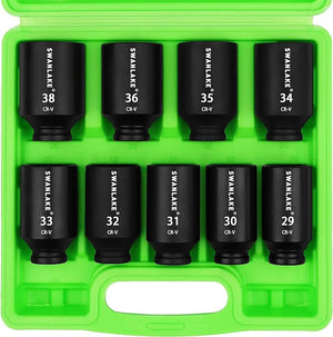 Set of Swanlake impact sockets in a green case