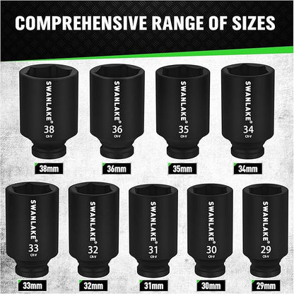 Set of Swanlake socket wrenches with sizes displayed on a textured background