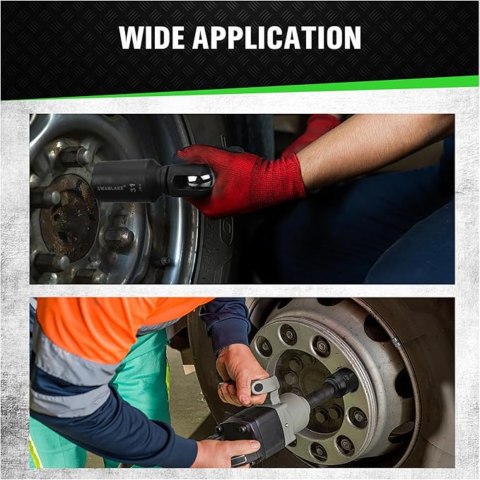 Person using a tool on a vehicle wheel with text 'Wide Application'.