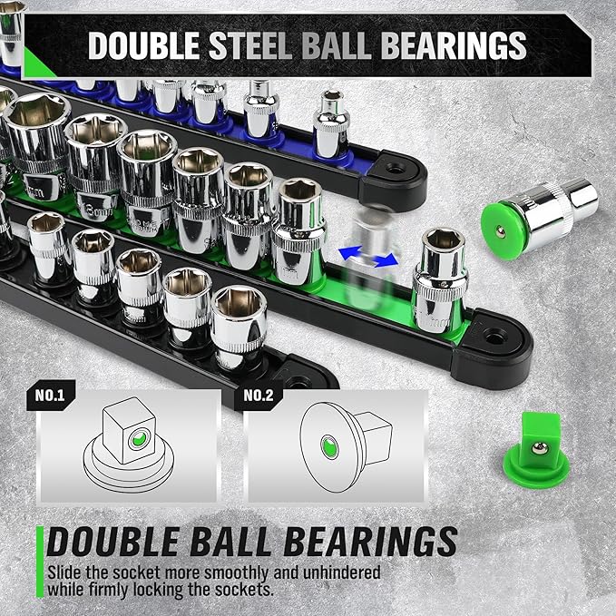 Socket set with double steel ball bearings on a gray background