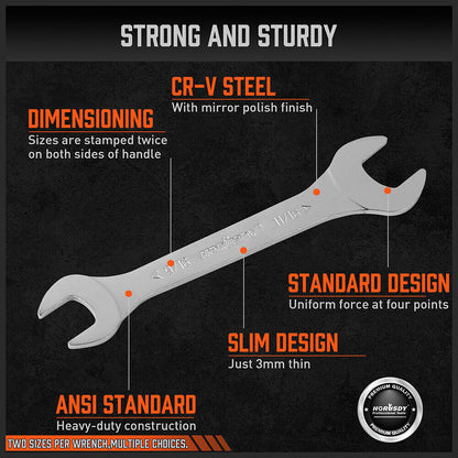 HORUSDY 超薄 18 件套開口扳手套裝 3 毫米 CRV 公制和 SAE 帶袋