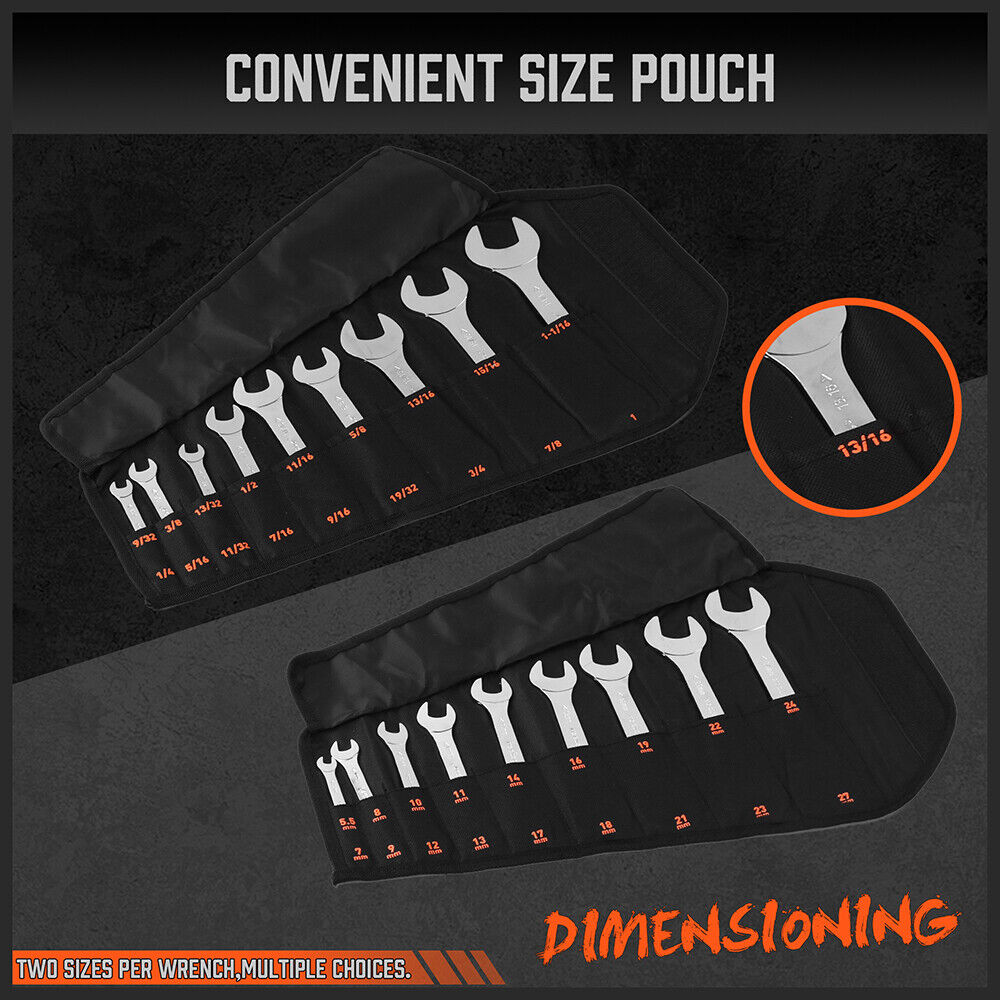 HORUSDY 超薄 18 件套開口扳手套裝 3 毫米 CRV 公制和 SAE 帶袋