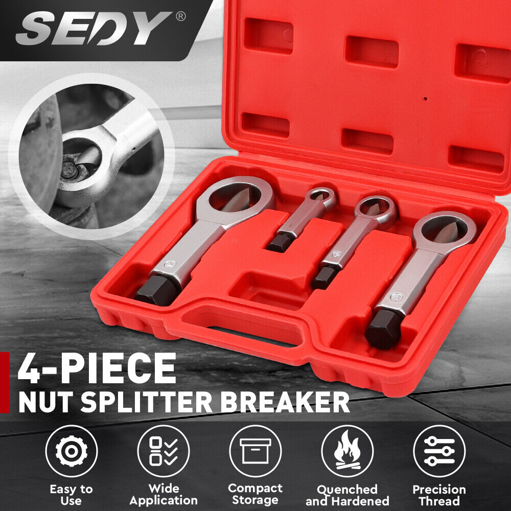 SEDY 4-piece nut splitter breaker set in a red case on a gray background