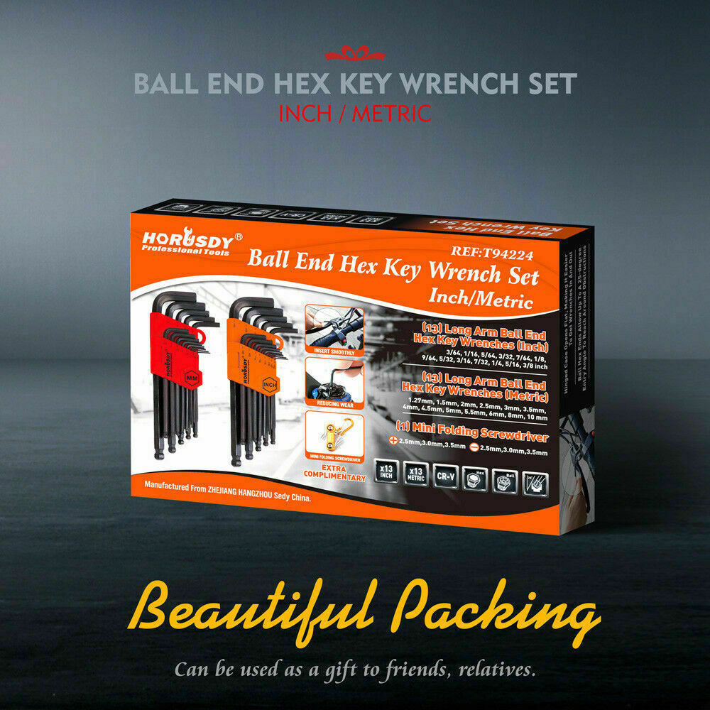 26 件組內六角扳手套裝，球頭長臂六角扳手，公制和英制，帶支架