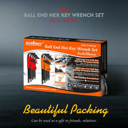26 件組內六角扳手套裝，球頭長臂六角扳手，公制和英制，帶支架