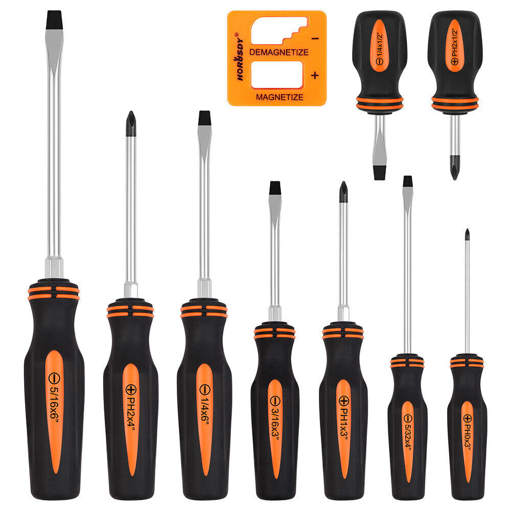 HORUSDY 10Pcs Magnetic Screwdriver Set Phillips Slotted Holder Magnetizer