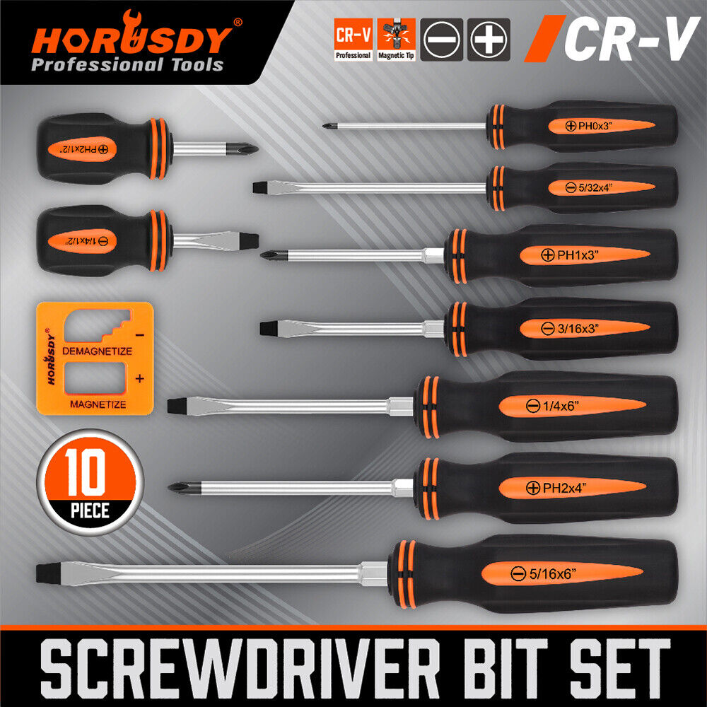 HORUSDY 10Pcs Magnetic Screwdriver Set Phillips Slotted Holder Magnetizer