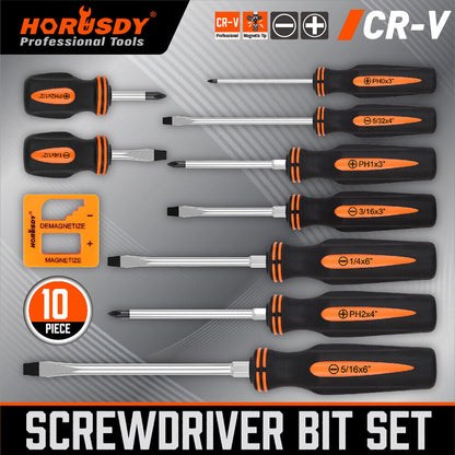HORUSDY 10Pcs Magnetic Screwdriver Set Phillips Slotted Holder Magnetizer