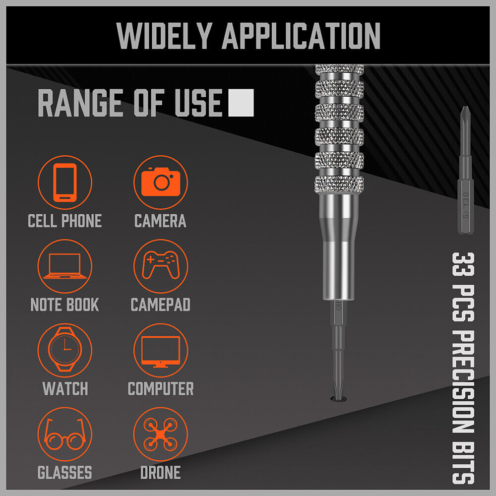 33 pc Precision screwdriver set bits philip flat slotted torx hex electronic fix