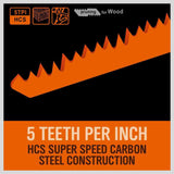 5Pc 9" / 240mm Reciprocating Saw Blades 5TPI Wood Timber Pruning Tool W/T Case