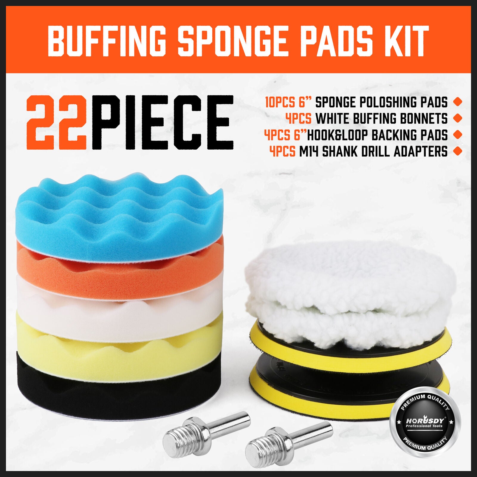 Buffing Sponge Pads Kit with multiple pads and accessories on a white background