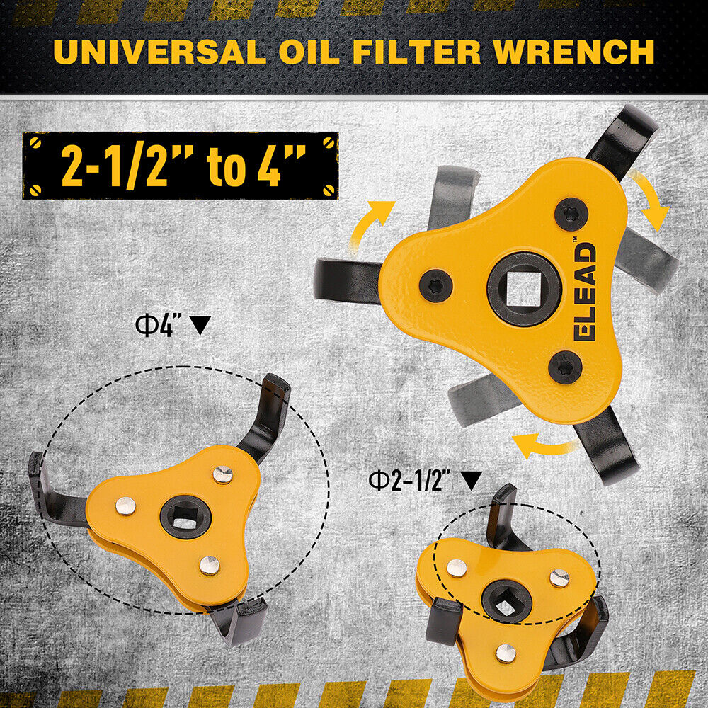 Universal oil filter wrench with adjustable sizes on a gray background
