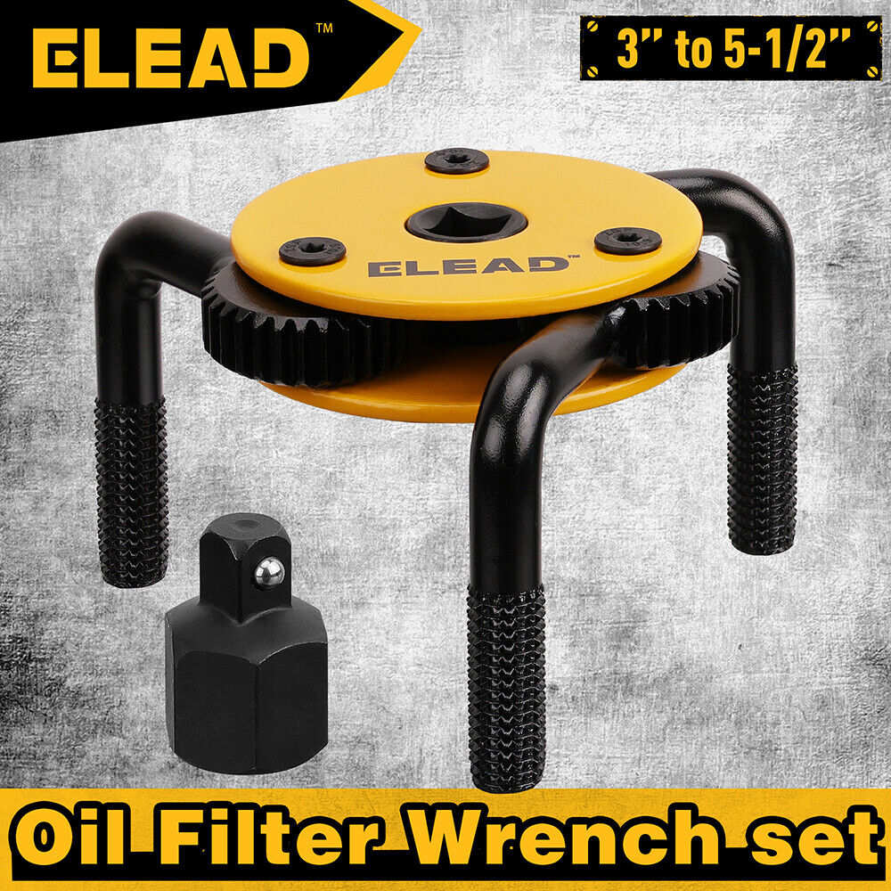 ELEAD oil filter wrench set with yellow and black design on a textured gray background