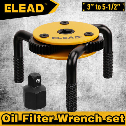 ELEAD oil filter wrench set with yellow and black design on a textured gray background