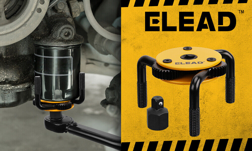 Mechanical filter component with ELEAD branding on a yellow background