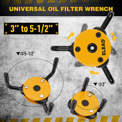 Universal oil filter wrench with ELEAD branding on a gray background