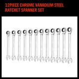 12Pc Ratchet Spanner Set Metric Open & Ring Wrenches 8-19mm CR-V + Rolling Bag
