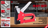 Heavy Duty Staple Gun Set 2in1 Stapler 1500Pc Staples Tacker Hand Fastener Tool