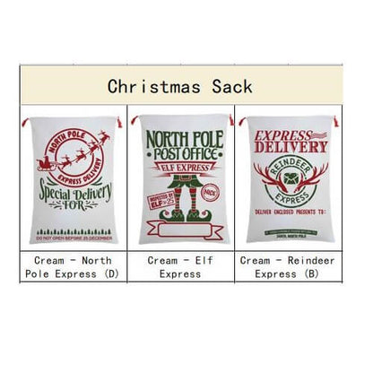 Christmas Santa Sack Xmas Stocking 50x70cm Canvas Hessian Cream - Christmas Tree