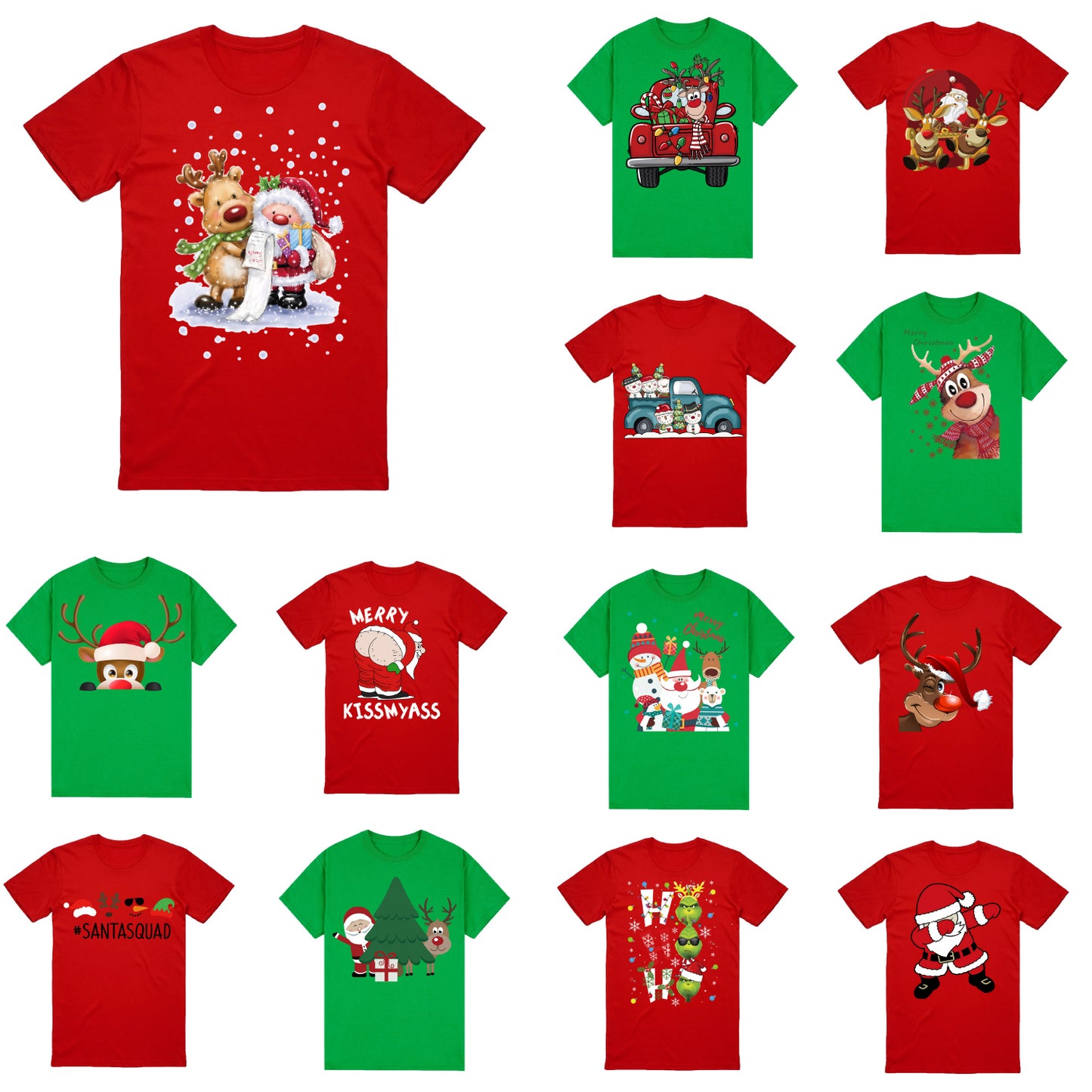 100% Cotton Christmas T-shirt (Green), 2XL