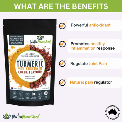 95% Organic Curcumin Extract Cocoa Flavour - Turmeric Powder With Black Pepper - Organic and with Black Pepper, 125g