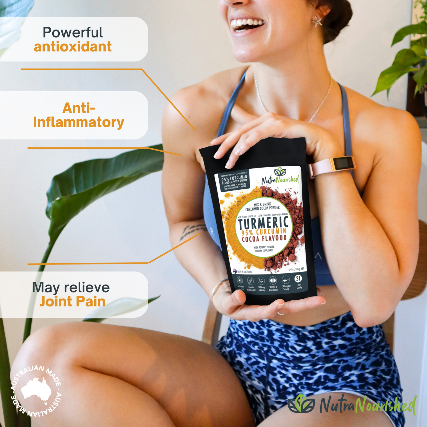 95% Organic Curcumin Extract Cocoa Flavour - Turmeric Powder With Black Pepper - Organic and with Black Pepper, 125g