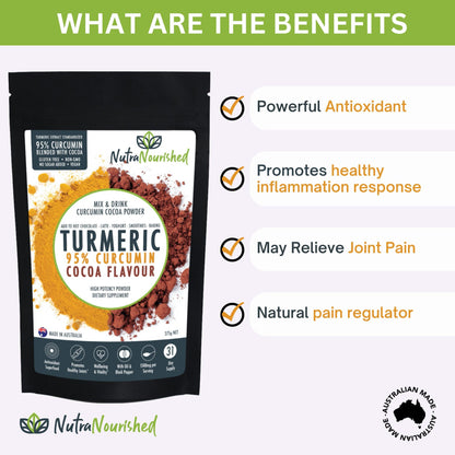 95% Organic Curcumin Extract Cocoa Flavour - Turmeric Powder With Black Pepper - Organic and with Black Pepper - 375g