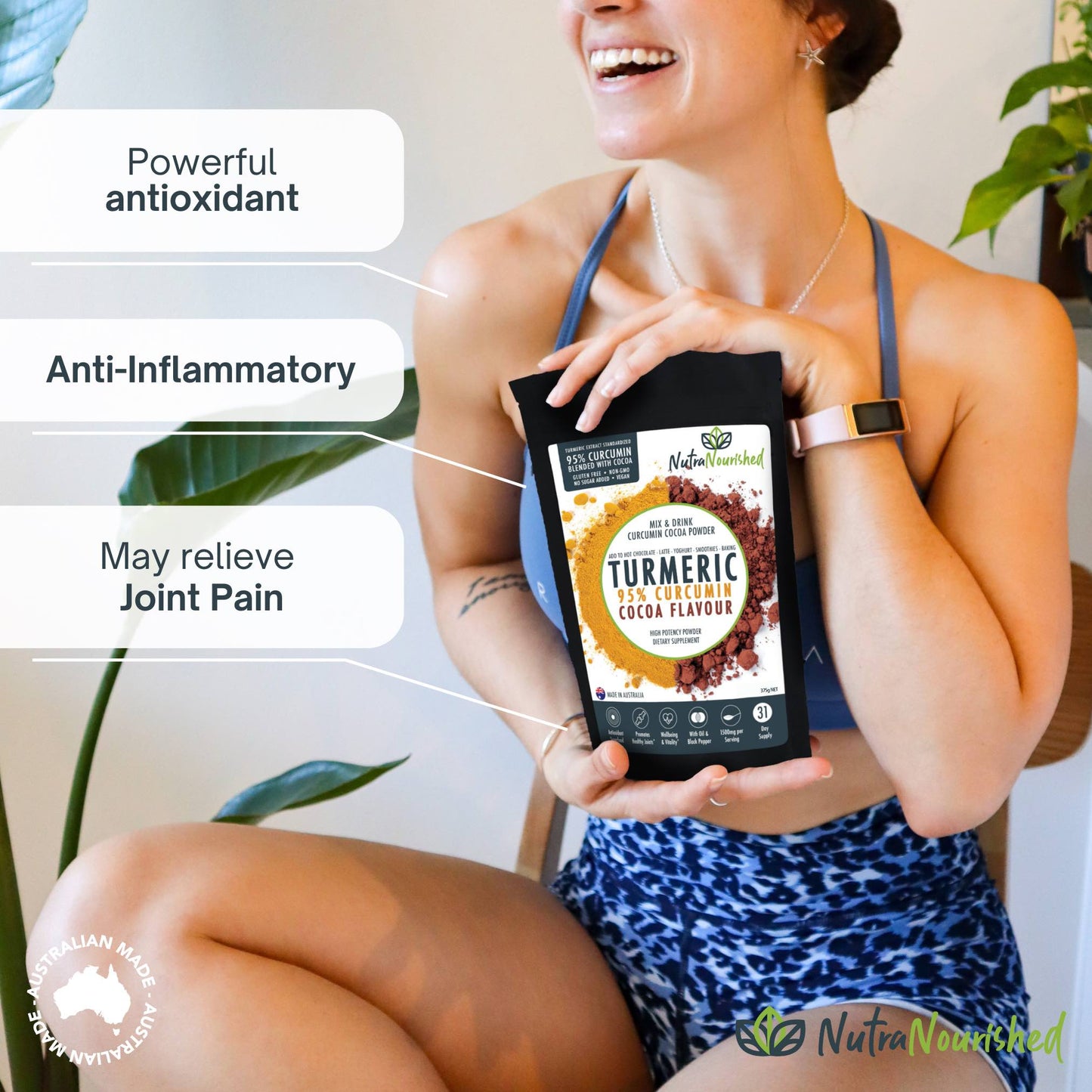 95% Organic Curcumin Extract Cocoa Flavour - Turmeric Powder With Black Pepper - Organic and with Black Pepper - 375g