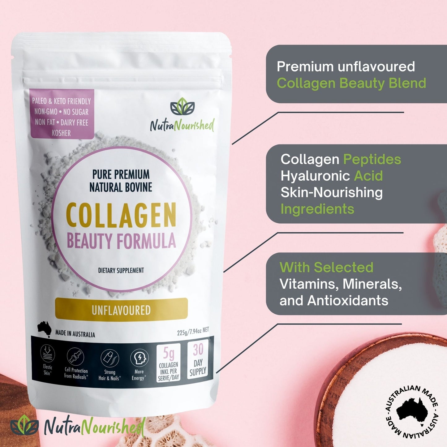Collagen Powder and Peptides Beauty Formula Unflavoured Australian Made