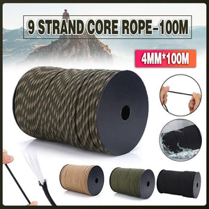 9 Strand Core Rope - 100M 550 Paracord Parachute Cord Lanyard Mil Spec Type Iii - Army Green - Factory Direct Shop