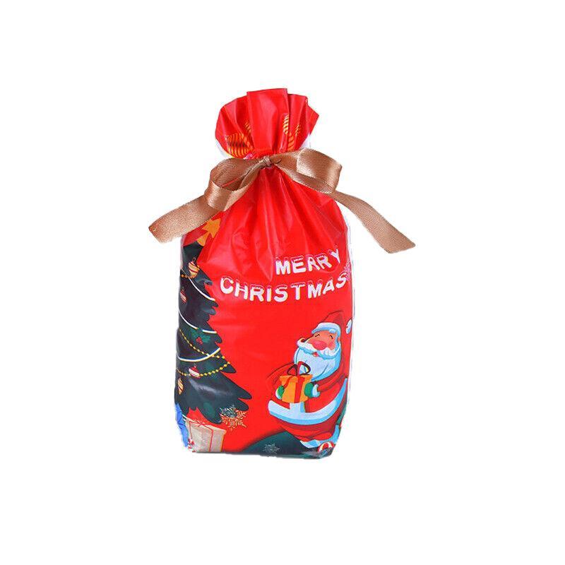 10pcs Christmas Candy Bags Gift Treat Drawstring Pouches Biscuit Cookie Packaging - 10Pcs Bag-Red Tree