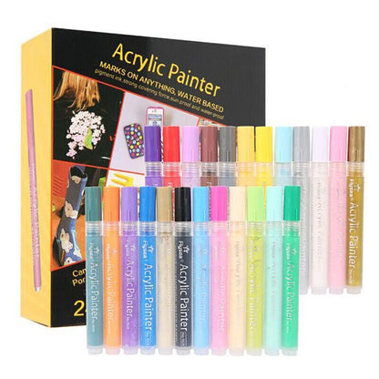Flysea 12-80 Colours Acrylic Paint Pens Painting Stone Ceramic Glass Marker2-3Mm - 12-Colour Set