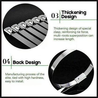 20X Stainless Steel Cable Ties S304 Marine Grade Zip Strap Locking Wrap 100-800Mm - 7.9*250mm
