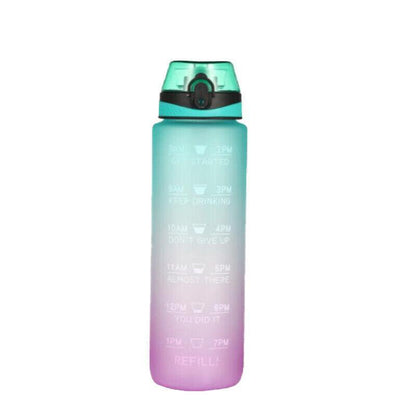1L Water Bottle Motivational Drink Flask With Time Markings Bpa Free Sport Gym - Blue+Pink - Factory Direct Shop