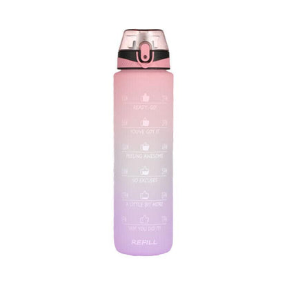 1L Water Bottle Motivational Drink Flask With Time Markings Bpa Free Sport Gym - Blue+Pink - Factory Direct Shop