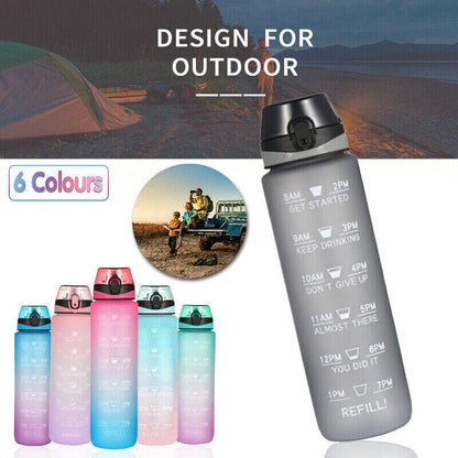 1L Water Bottle Motivational Drink Flask With Time Markings Bpa Free Sport Gym - Grey - Factory Direct Shop