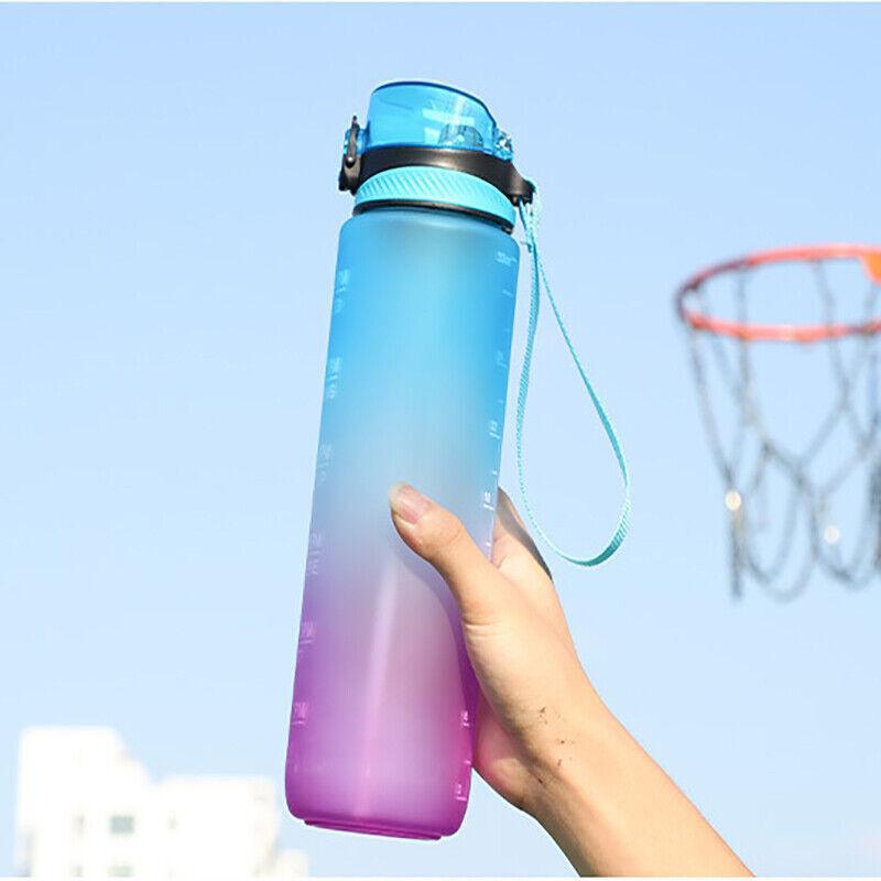 1L Water Bottle Motivational Drink Flask With Time Markings Bpa Free Sport Gym - Grey - Factory Direct Shop
