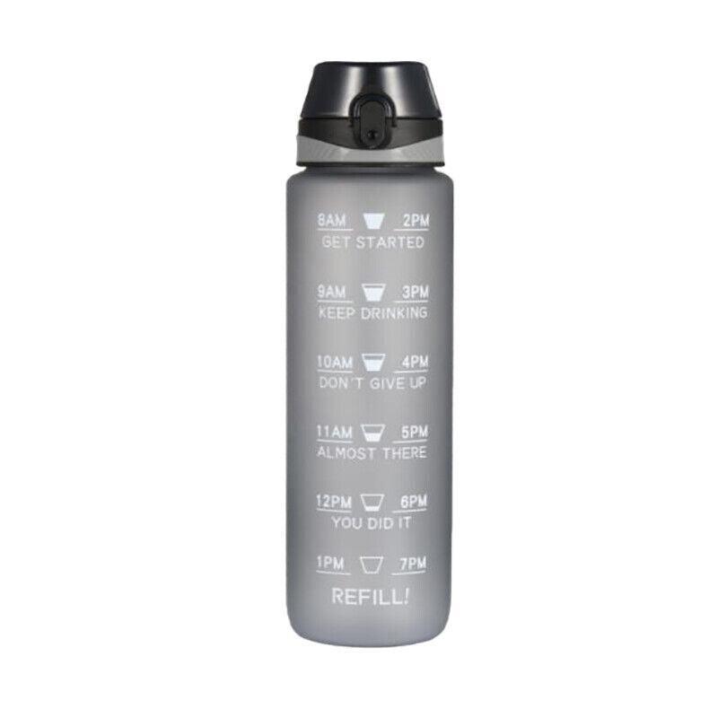 1L Water Bottle Motivational Drink Flask With Time Markings Bpa Free Sport Gym - Grey - Factory Direct Shop