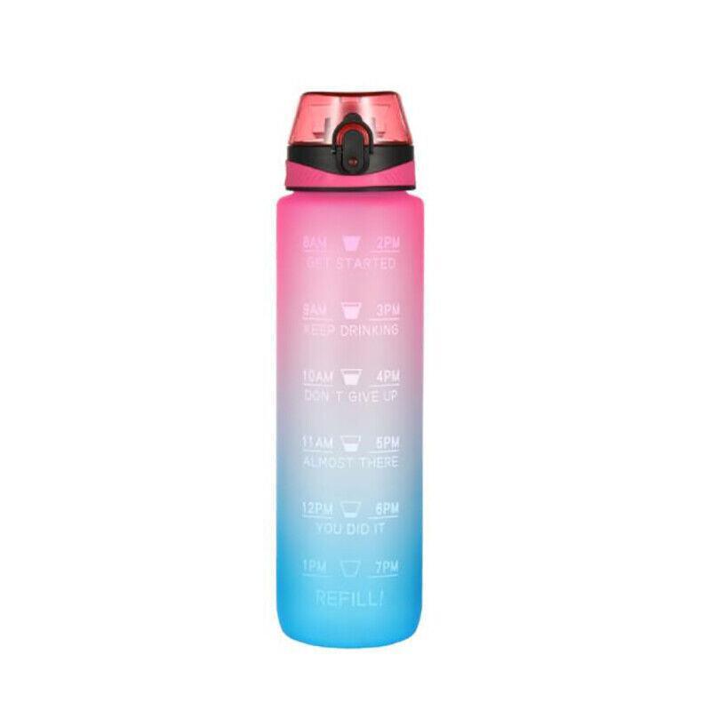 1L Water Bottle Motivational Drink Flask With Time Markings Bpa Free Sport Gym - Grey - Factory Direct Shop