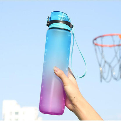 1L Water Bottle Motivational Drink Flask With Time Markings Bpa Free Sport Gym - Red+Blue