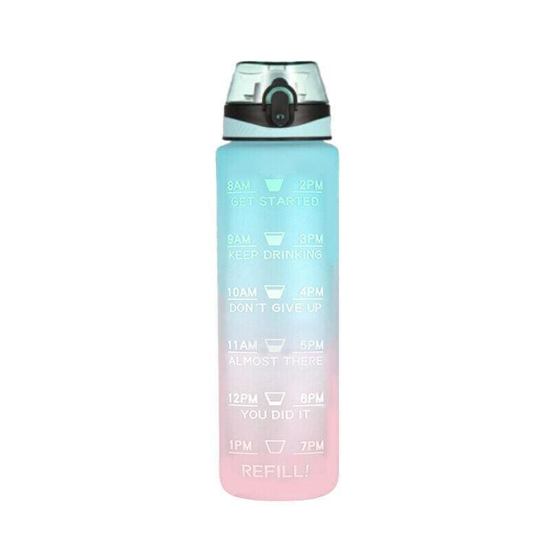1L Water Bottle Motivational Drink Flask With Time Markings Bpa Free Sport Gym - Red+Blue - Factory Direct Shop